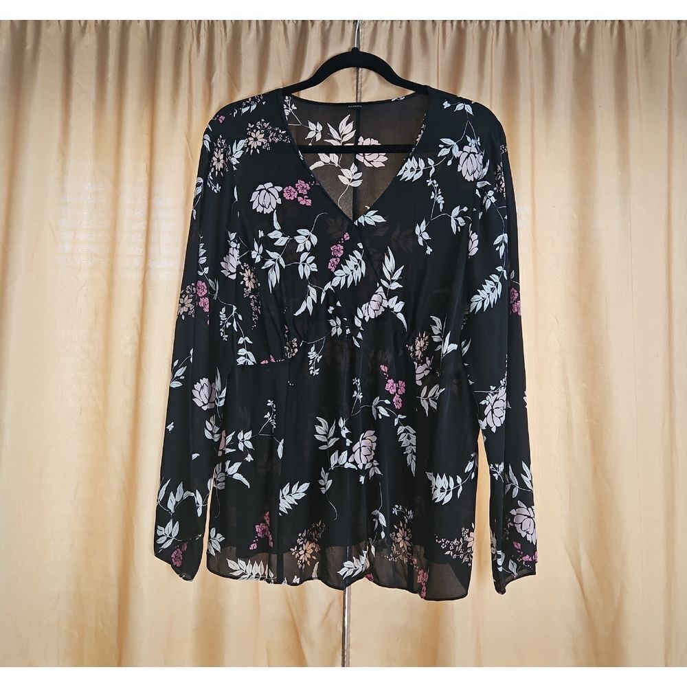 Alfani Sheer Floral Black Blouse